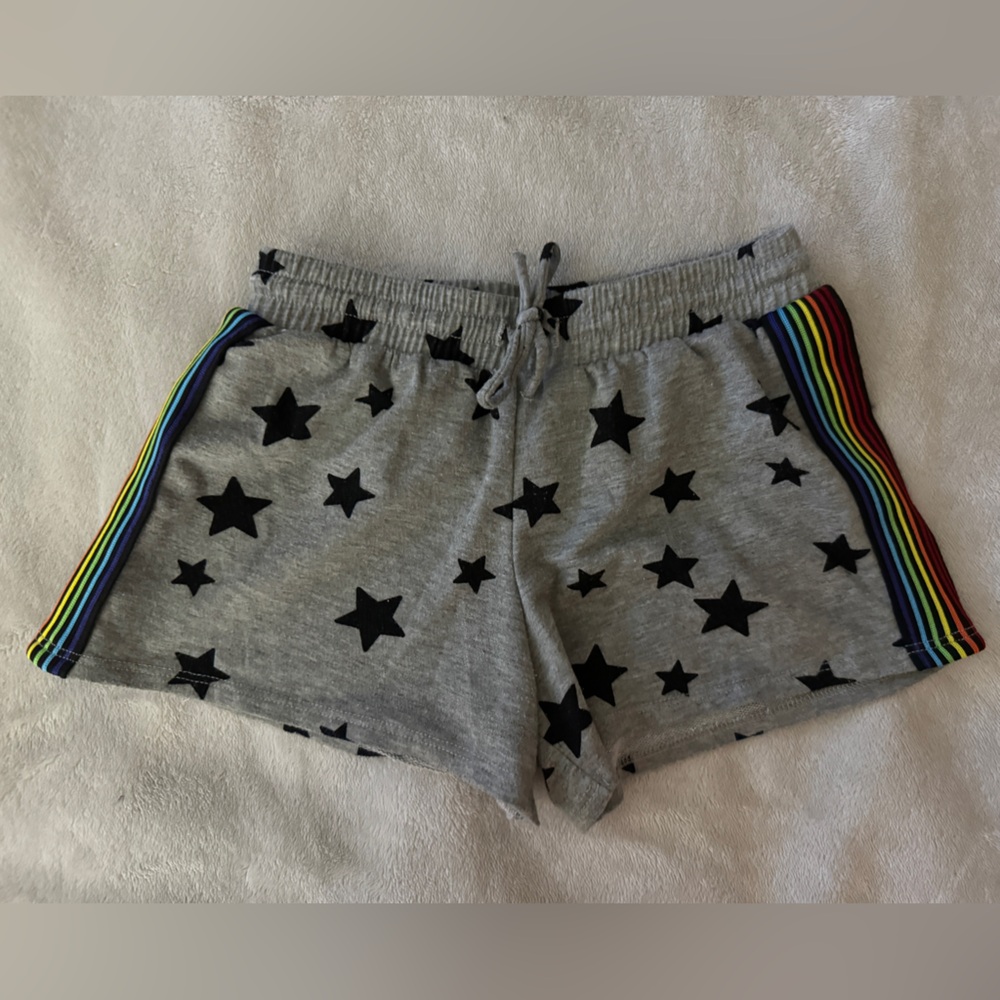 Pixie Lane draw string shorts/gray with stars rainbow stripe  Size 9/10
